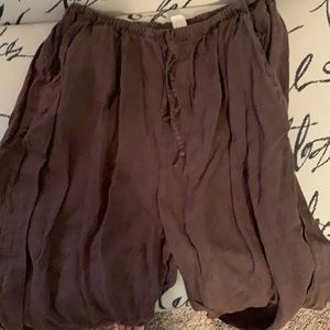 Brown Elastic Linen Pant